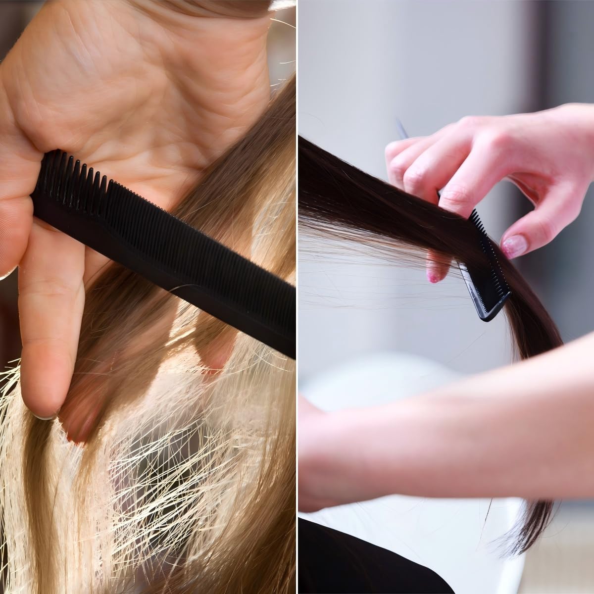 2-Pack Professional Black Teasing Comb | Fine & Wide Tooth + Rat-Tail Hair Styling Comb for All Hair Types
