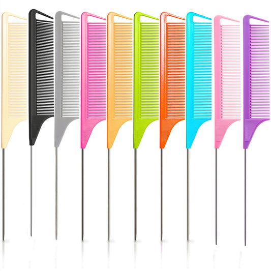 10pcs Rat Tail Combs Set,Salon Hair Stylists Metal Fine Tooth Combs | Parting Combs for Hair Teasing and Braiding,Women GirlStyling Combs for