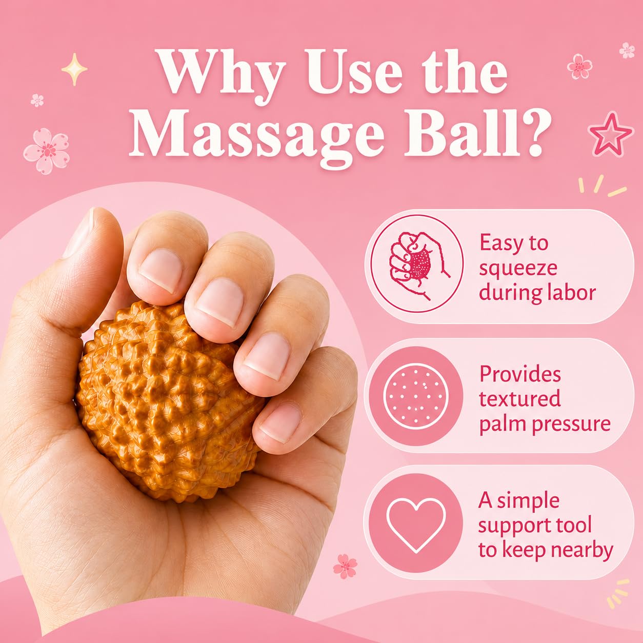 Birth Comb & Acupressure Massage Ball Set, Labor and Delivery Essentials | Wooden material, sensory focus, hospital bag essentials, mom-to-be gift