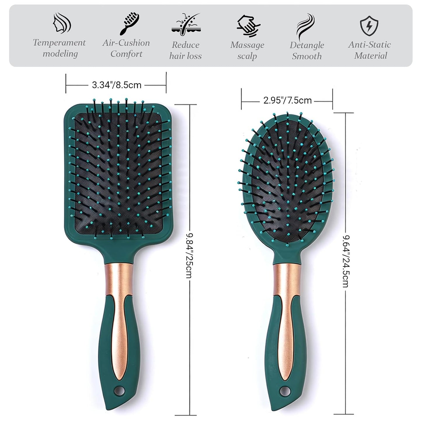 Paddle Hair Brush Air Cushion Hairrush Basic Paddle Brush | Anti-Static Massage Hair Brushes,Cushion Base Detangling & Volumizing, Nylon Bristle Hairbrush for Men and Women