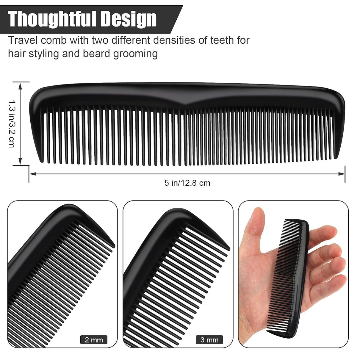 Pocket Combs Bulk for Men 50 Pack, Homeless Supplies Bulk, Individually Wrapped Beard Barber Mini Comb for Travel Hotel Shelter Donation Operation Bulk Christmas Child Item Gifts (Black)