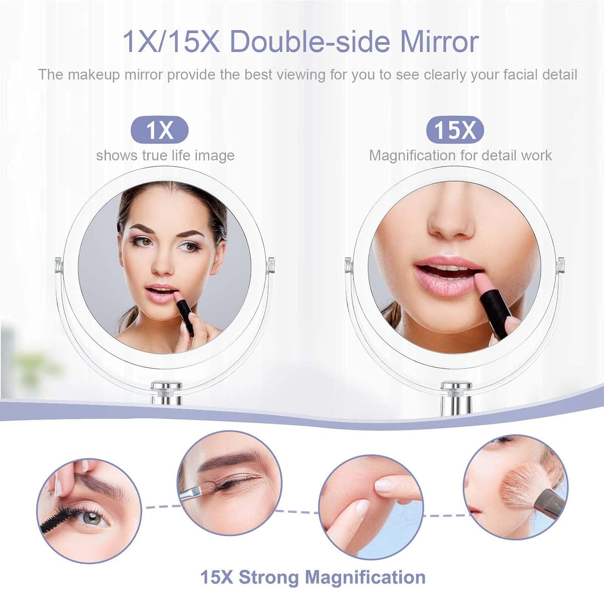 CLSEVXY Vanity Makeup Mirror with Stand, 1X/15X Magnification Double Sided 360 Degree Swivel, Portable Table Desk Counter top Magnifying Mirror, Tabletop Mirror for Bedroom or Dorm Room, 6.25 Inch