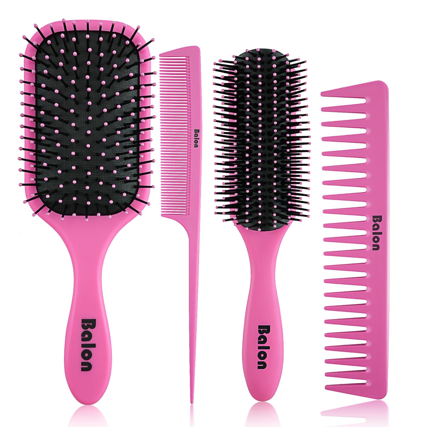 Hair Brush and Comb Set Detangling Styling, Wet-Hair Combing Sectioning | Paddle brush, Styling brush, Wide-tooth & tail comb, Anti-static, Soft bristles gently detangle, Massage scalp, Boost shine