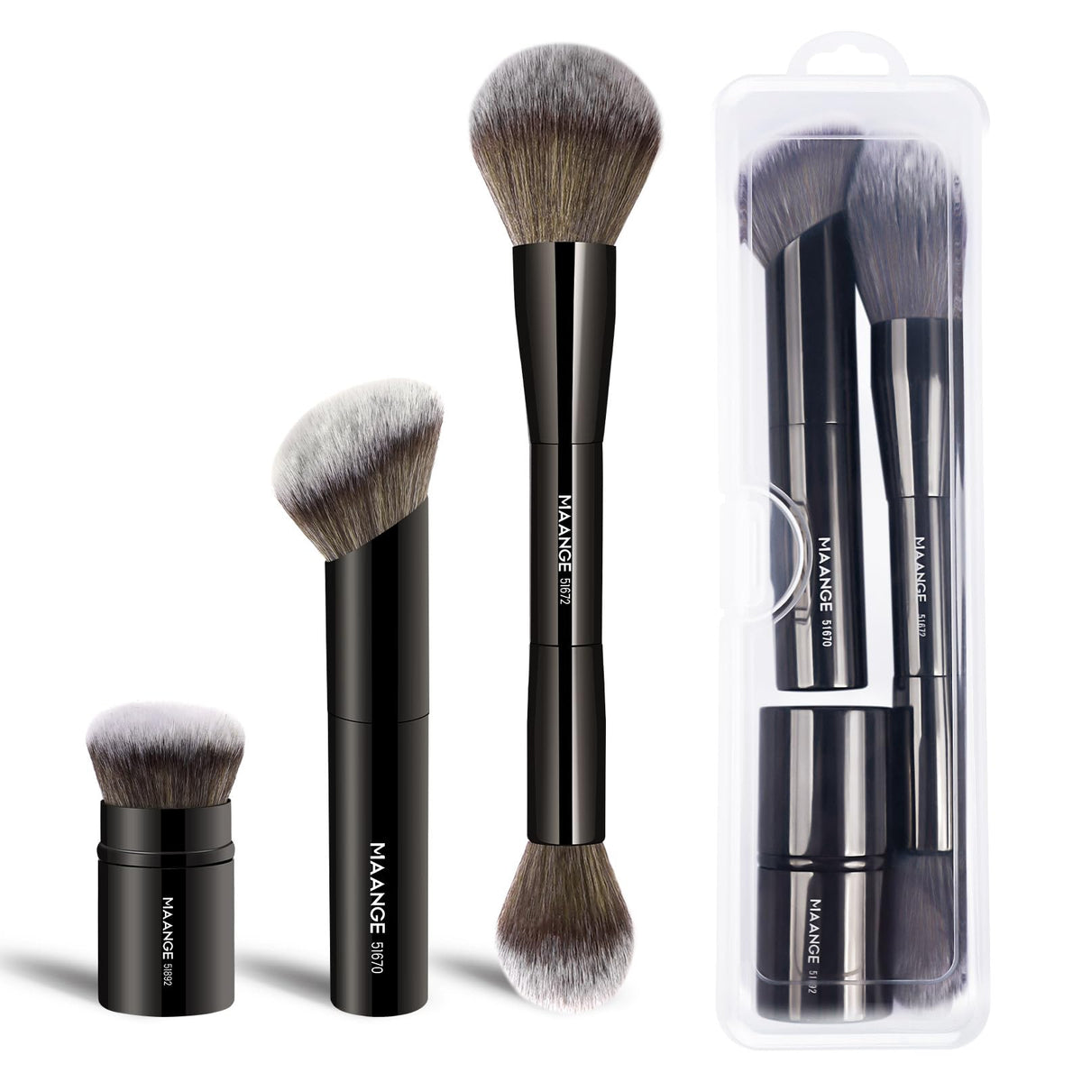 MAANGE Foundation Makeup Brushes, 2Pcs Double Ended Makeup Brush for Blending Liquid Powder Concealer Cream Blush Buffe (Gold)