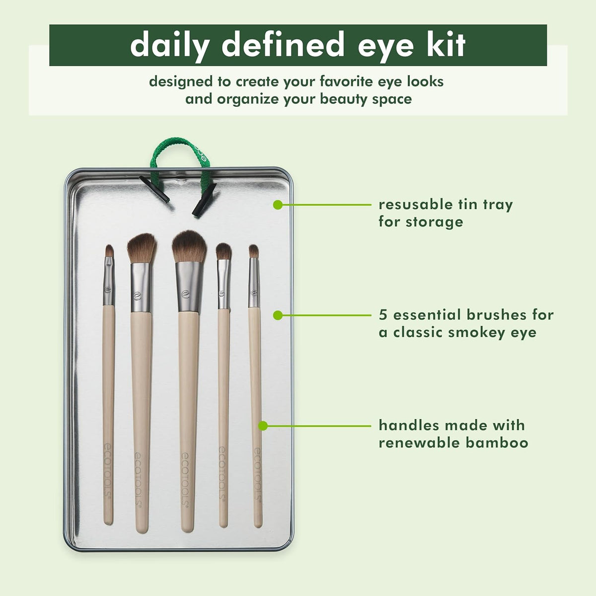 EcoTools Daily Defined Eye Brush Kit, Makeup Brushes, 5 Piece Set | Eye brushes for liquid, powder, and cream eyeshadow and eyeliner application, synthetic hair, cruelty-free
