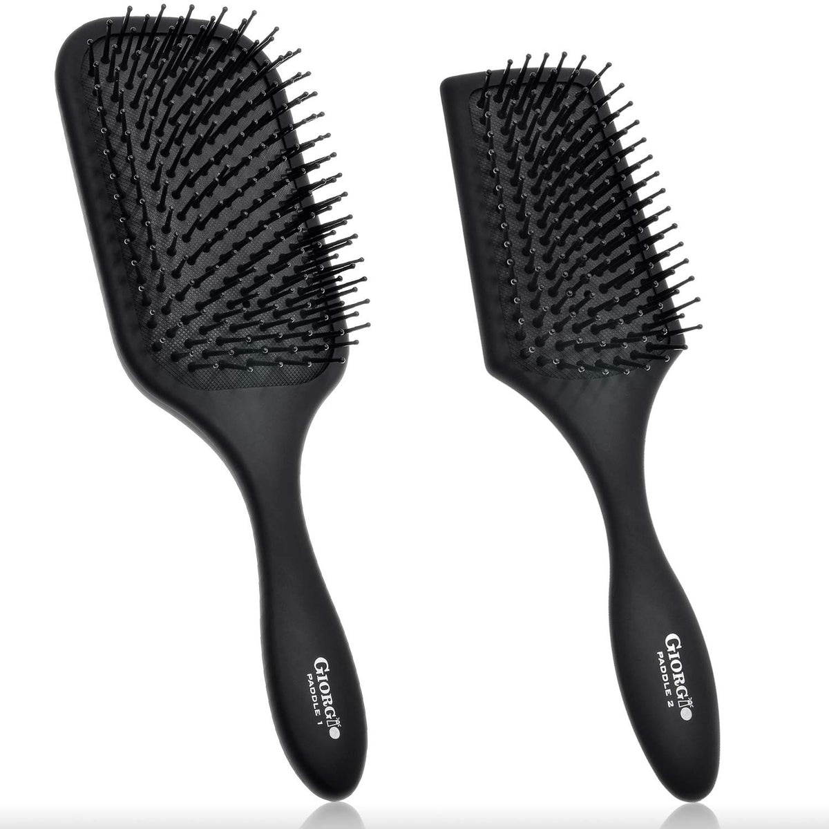 Giorgio Detangling Paddle Brush - Large Air Cushion Paddle Brush with Ball Tip Tourmaline Bristles - Anti Static Hair Care Tool for Men and Women, Wet or Dry - Black