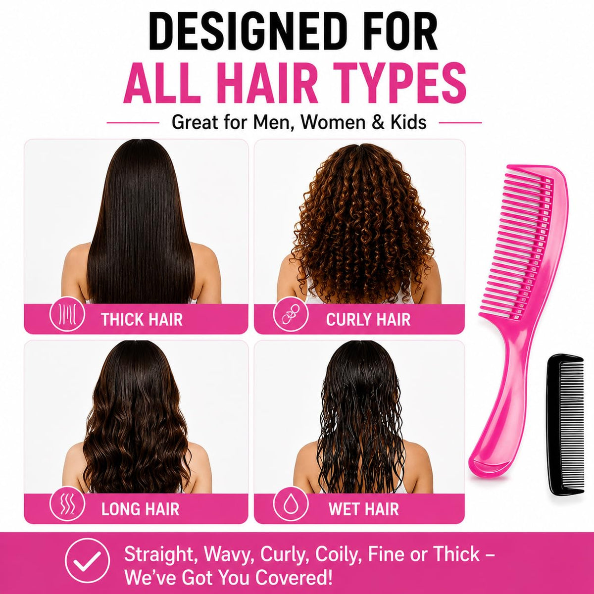 (6 Pack) 8" Colorful Dressing Comb Dresser Comb Round Handle Comb Hair Combs and (1 Pack) 5" Favorict Pocket Comb (A)