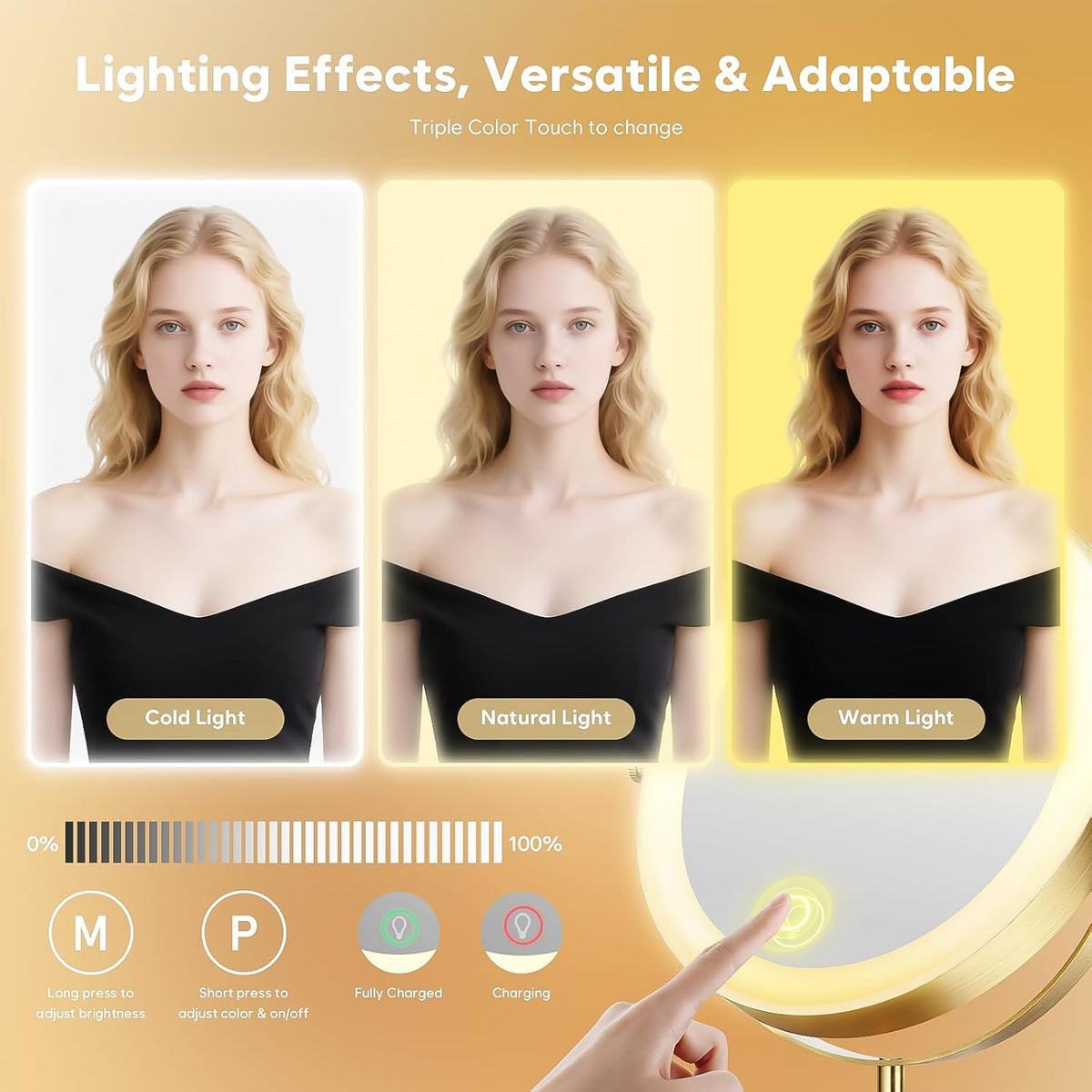 30X Magnifying Makeup Mirror with Lights, Height Adjustable Double Sided Vanity Mirror, 360° Rotation Cosmetic Mirror for Desk Bathroom - Antique Bronze