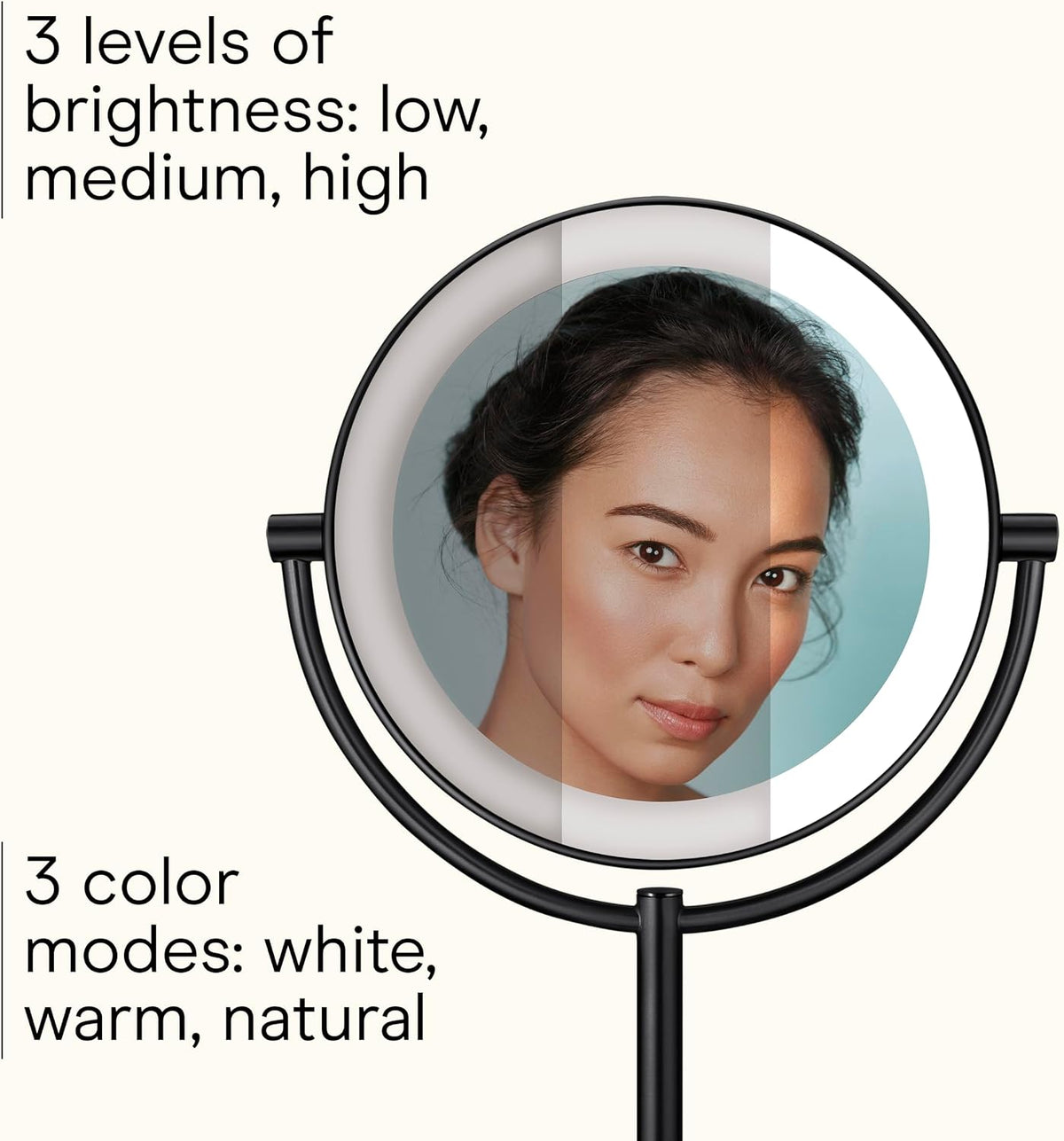 Conair Lighted Makeup Mirror, Double-Sided LED Vanity Mirror with 1X/10X Magnification, 3 Light Settings, 3 Modes, 360° Rotation, Matte Black Finish