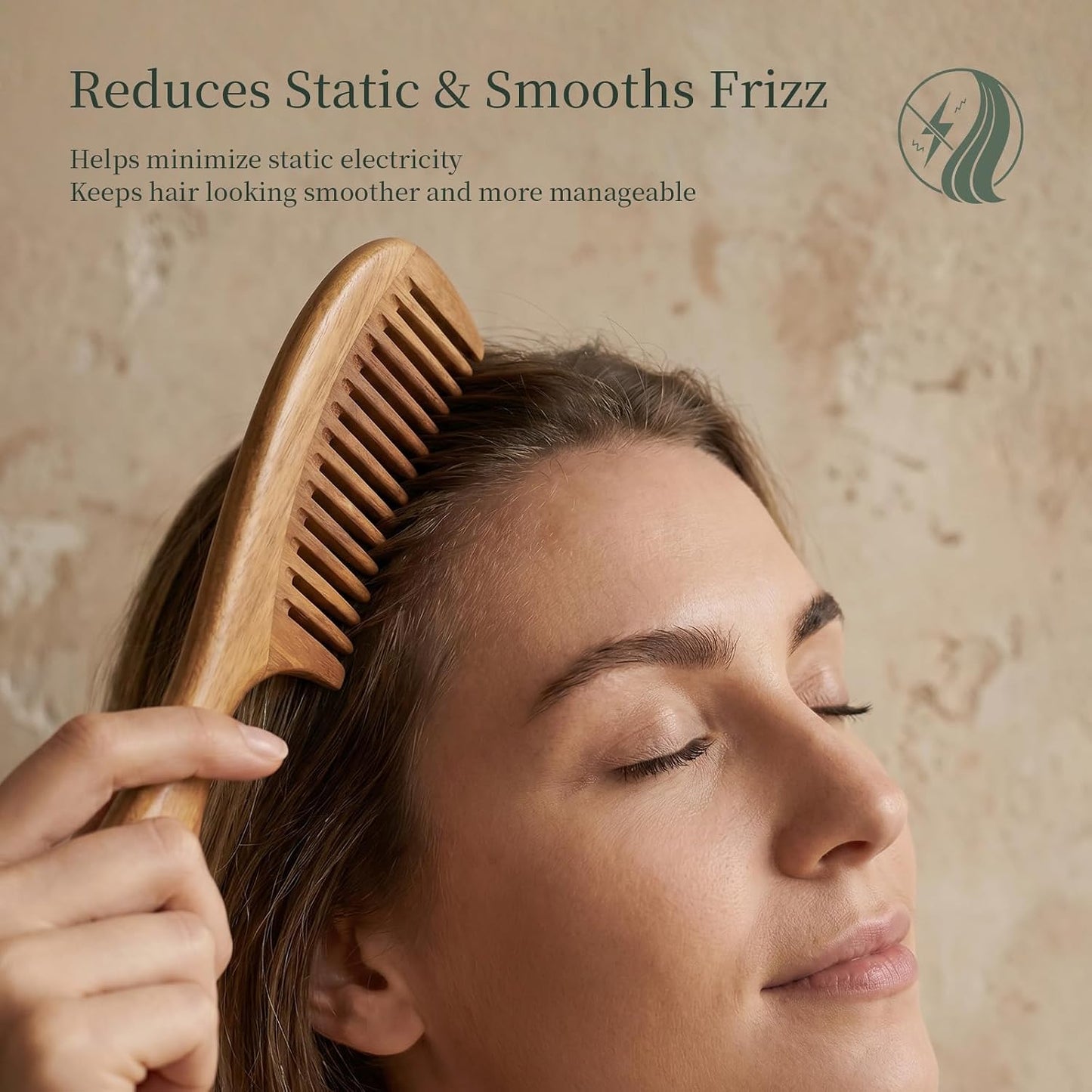 Onedor Handmade 100% Natural Green Sandalwood Hair Combs - Anti-Static Sandalwood Scent Natural Hair Detangler Wooden Comb (Wide Tooth),1 Count (Pack of 1) | Handmade, 0.15 in Tooth Spacing, Smooth Rounded Teeth, Helps Reduce Static, Less Pulling, Wavy Th