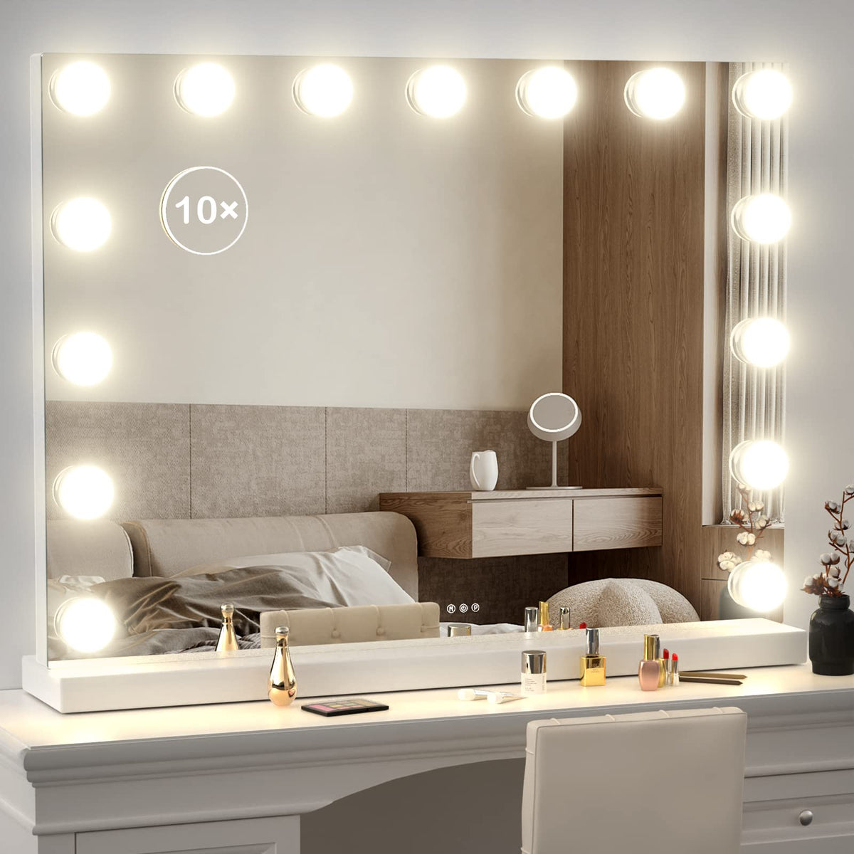 Gvnkvn Vanity Mirror with Lights, 32 x 24 Tabletop Hollyhood Makeup Mirror, Hollywood Lighted Mirror with 18 Dimmable LED Bulbs,3 Colors Modes,Touch Control,Metal Frame,