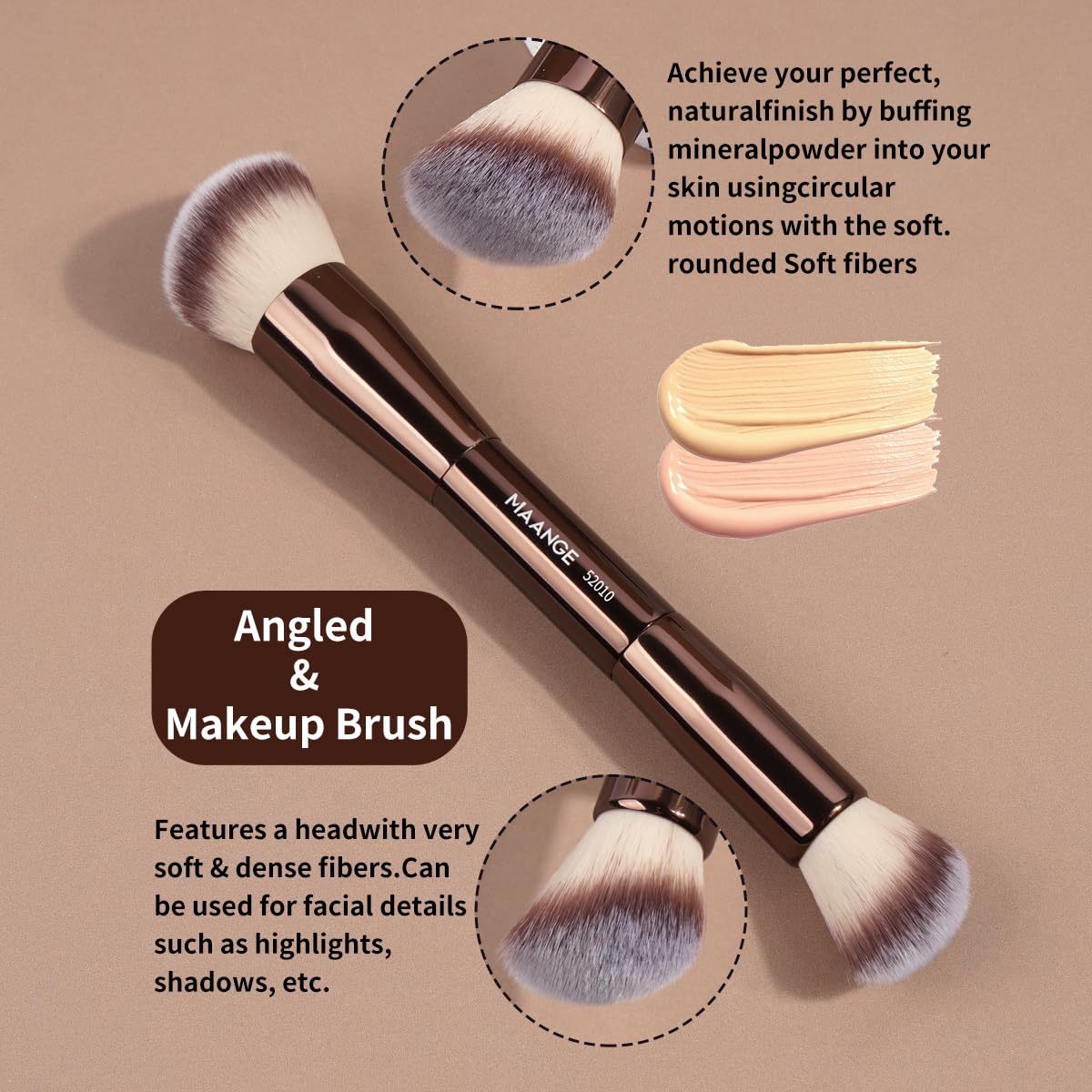 MAANGE 15 PCS Makeup Brushes Double-ended Makeup Brush Set Double Sided Angled/Round Top Brush Foundation Contour Blending Eyebrow Eyeshadow Concealer (Coffee)