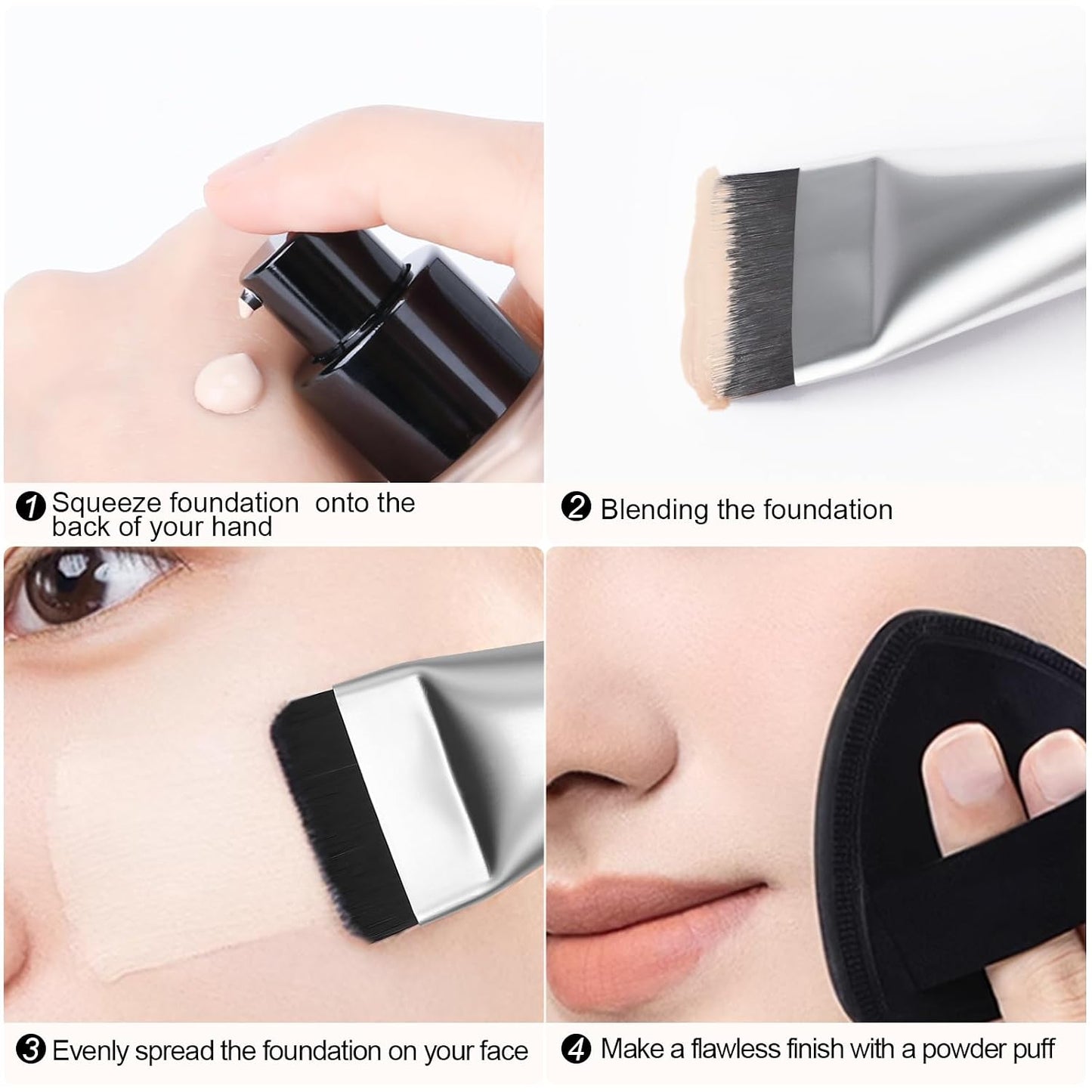 Flat Foundation Brush,Korean Makeup Brush Spatula Facial Brush | For Liquid Foundation,Premium Face Makeup Brush for Blending Cream (Silver)
