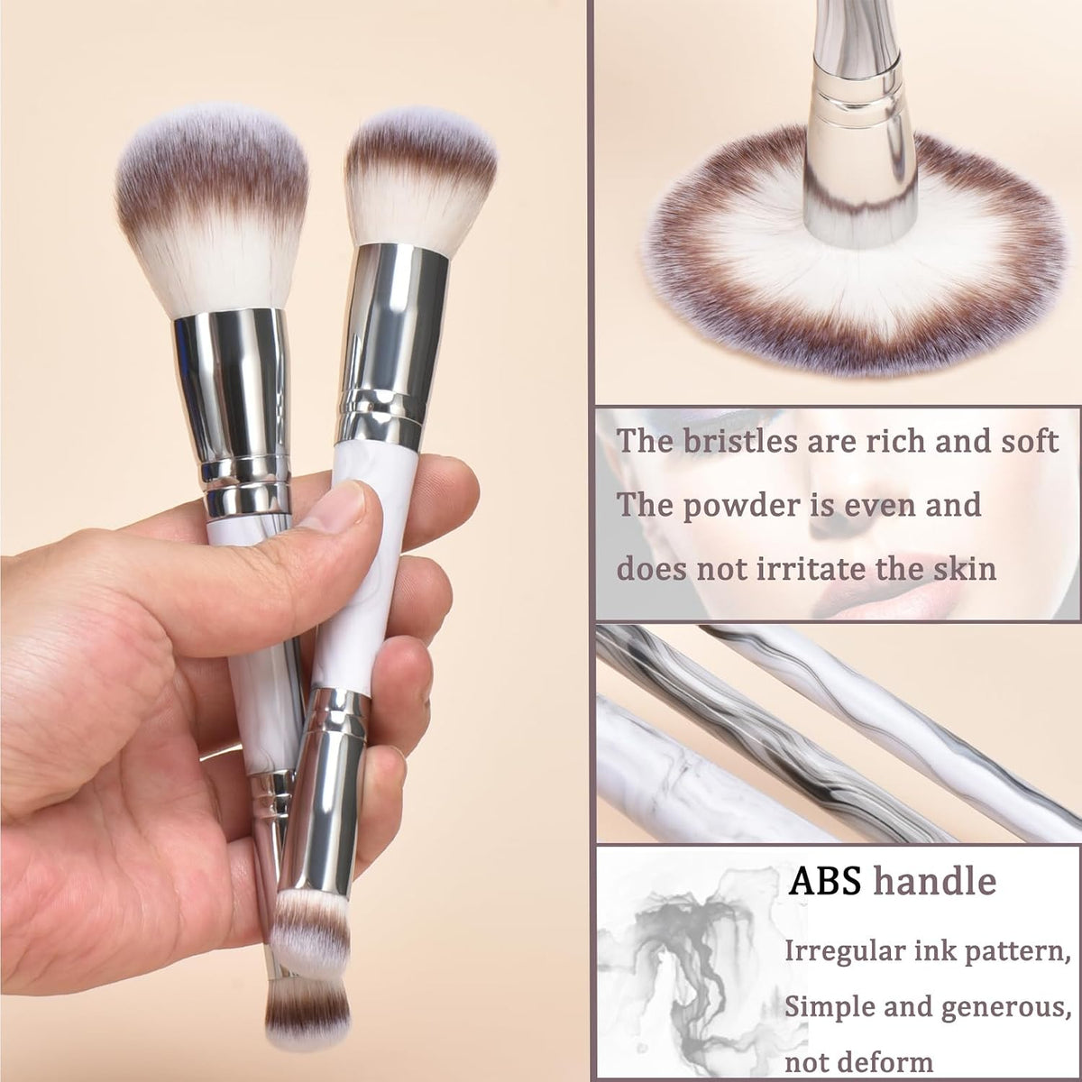 4PCS Gray Dual-Ended Makeup Brushes Set, Professional Powder Blush Concealer Eyeshadow Kabuki Foundation Brush Kit, with Travel Pouch, Soft Vegan Synthetic Bristles