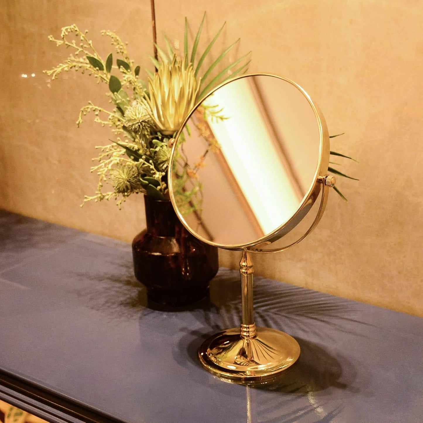DOWRY Makeup Mirror 10x Magnification Vanity Mirror Tabletop Two-Sided Swivel Gifts for Women Wife Mom Teengirls Gold Finish(10X)