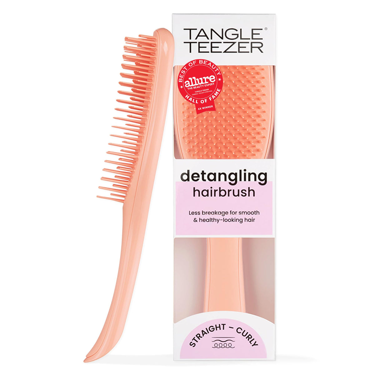 Tangle Teezer Ultimate Detangler Brush, Straight to Wavy, Millennial Pink | Patented two-tier, regular-flex teeth reduce breakage & split ends on wet or dry hair; Shower-friendly hairbrush for all ages