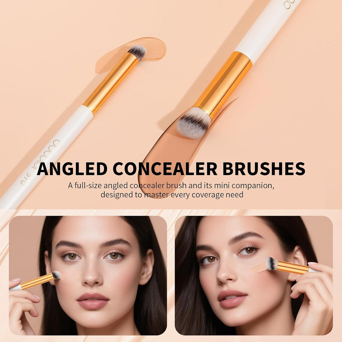 docolor Concealer Brush, 2PCS Angled Concealer Brushes Under Eye Mini Angled Flat Top Nose Contour Brush for Concealing Blending Setting
