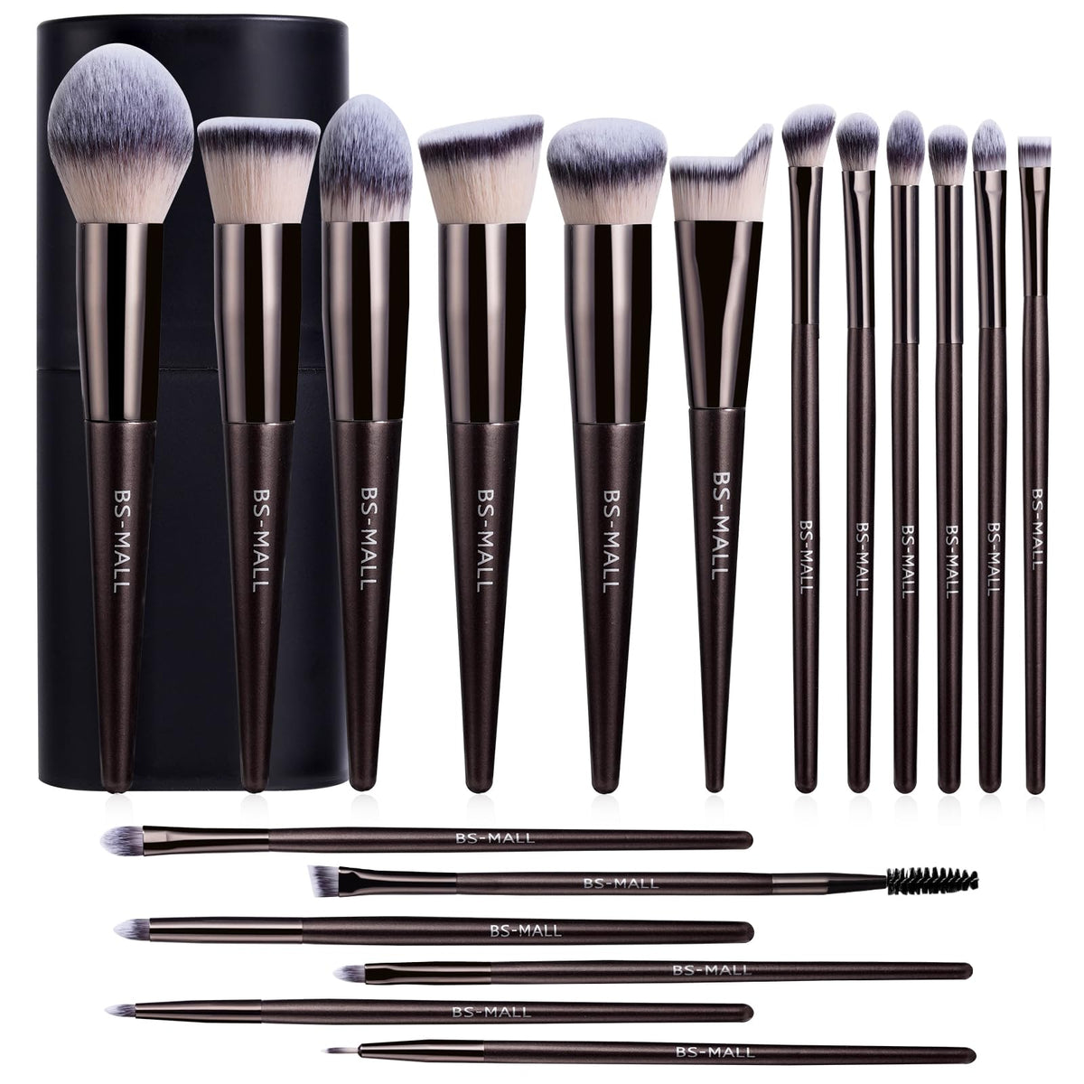 BS-MALL Makeup Brush Set 18 Pcs Professional Foundation Powder Concealers Eyeshadow Blush Synthetic Makeup Brushes with Labeled instruction Black Case Upgraded Version | Professional Foundation Powder Concealers Eyeshadow Blush Synthetic Makeup Brushes