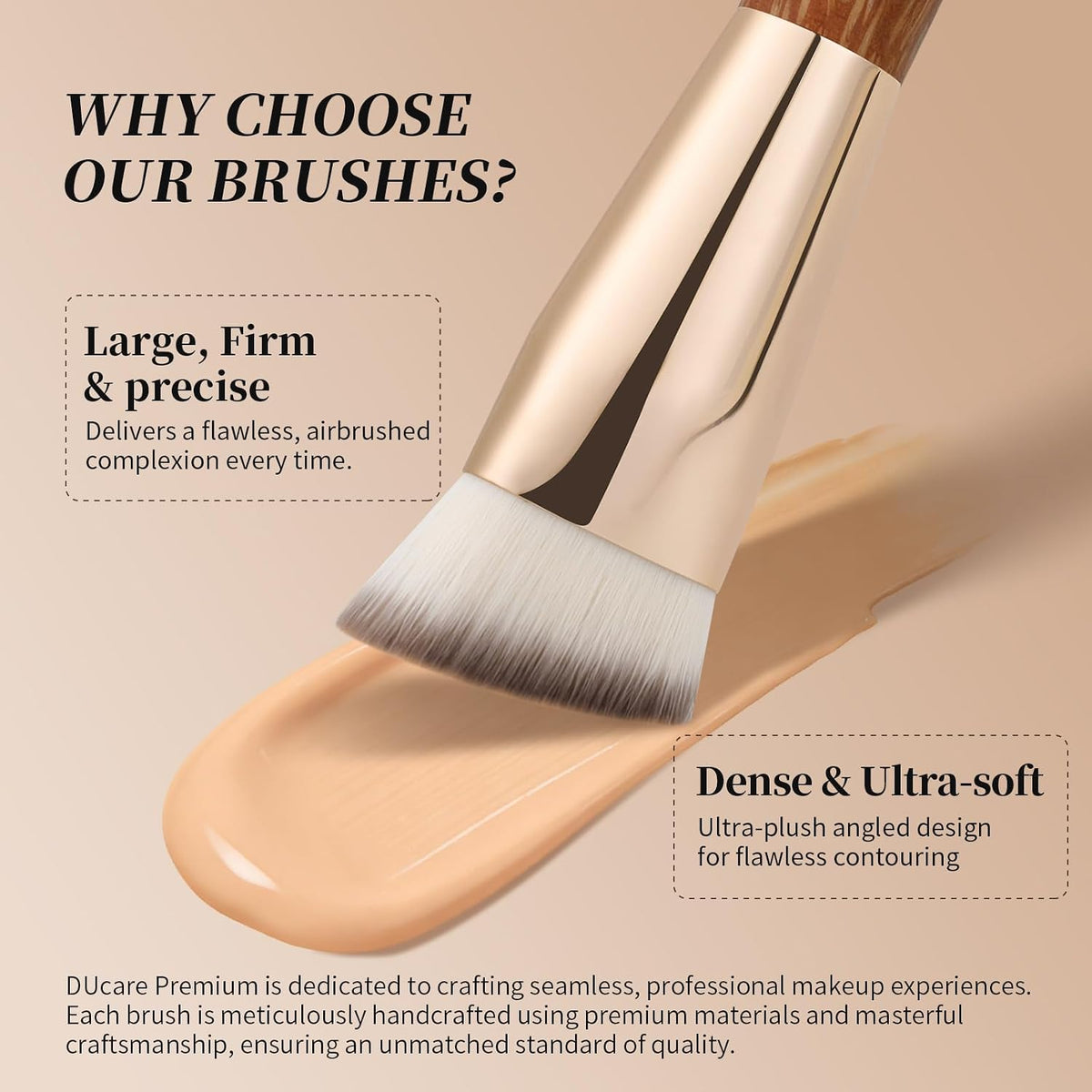 DUcare Pinnacle Foundation Brush, Professional Makeup Brush | For Buffing, Blending & Building Coverage, Made with Soft, Vegan & Cruelty-Free Fibers for Liquid or Cream Foundation