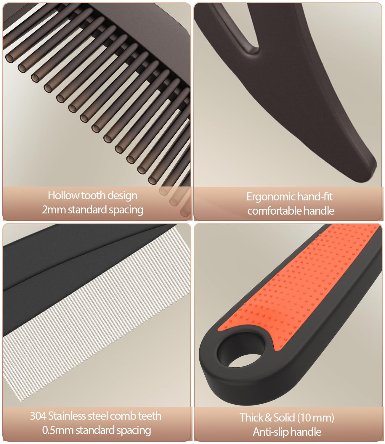 Dandruff Comb Removal 2PC Hollow Fine Tooth Scalp Detox Hair Care Tool | Build Up Flake Lice Comb, 0.5 & 2mm Stainless Steel Teeth, Self Cleaning, Button Release, Scalp Massage Handle, Women Men Kid