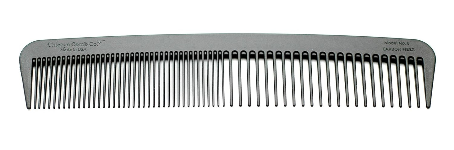 Chicago Comb Model 6 Carbon Fiber, 7 inches (17.8 cm) long, anti-static, graphite black, made in USA