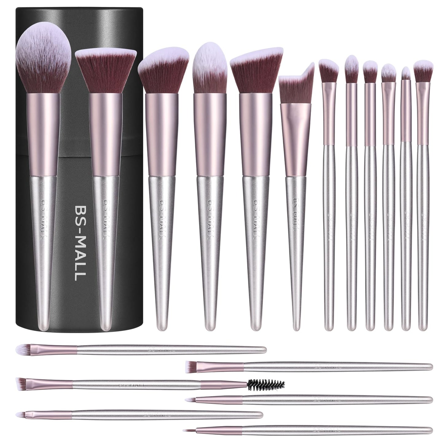 BS-MALL Makeup Brush Set 18 Pcs Professional Foundation Powder Concealers Eyeshadow Blush Synthetic Makeup Brushes with Labeled instruction Black Case Upgraded Version | Professional Foundation Powder Concealers Eyeshadow Blush Synthetic Makeup Brushes
