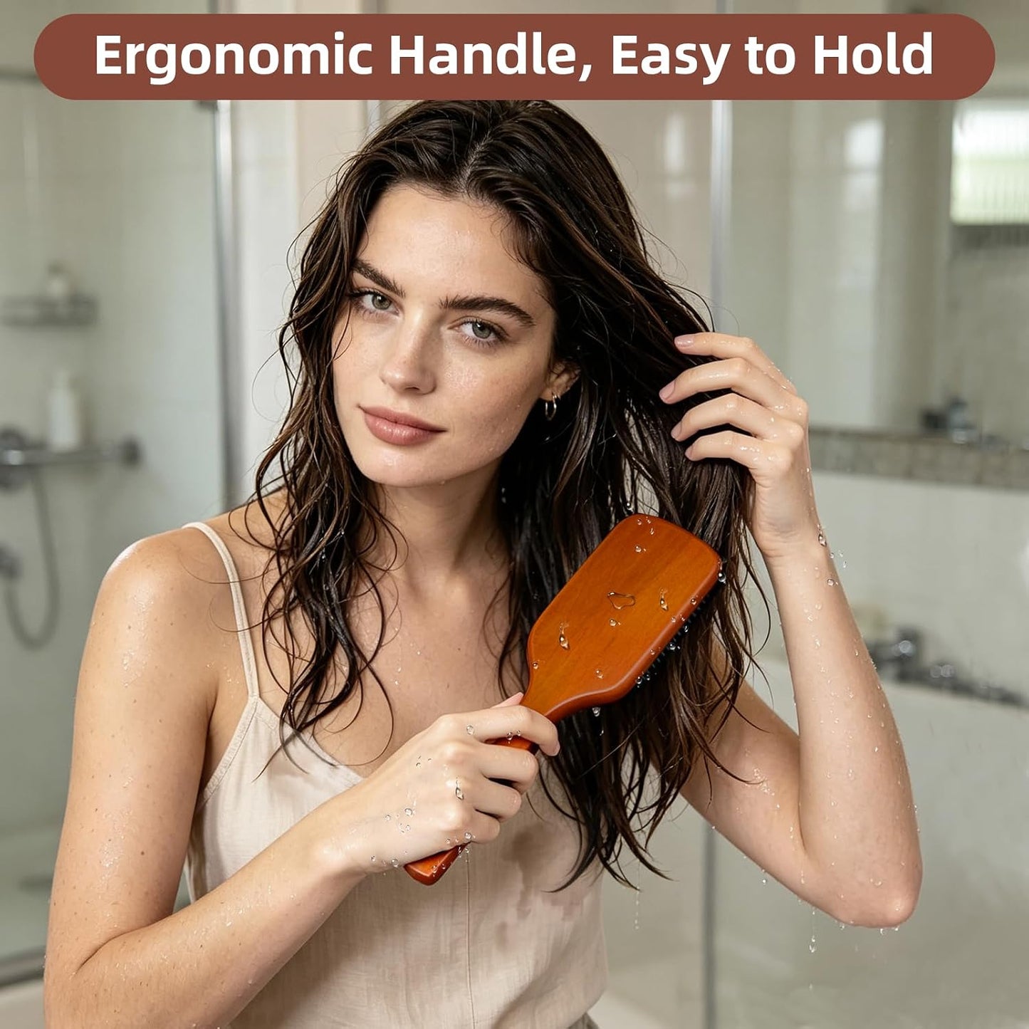 Wooden Hair Brush –Detangling Air Cushion Paddle, Anti-Static, Reduces Breakage, for Curly & Straight Hair, Wet & Dry Use for Women Men All Hair Types