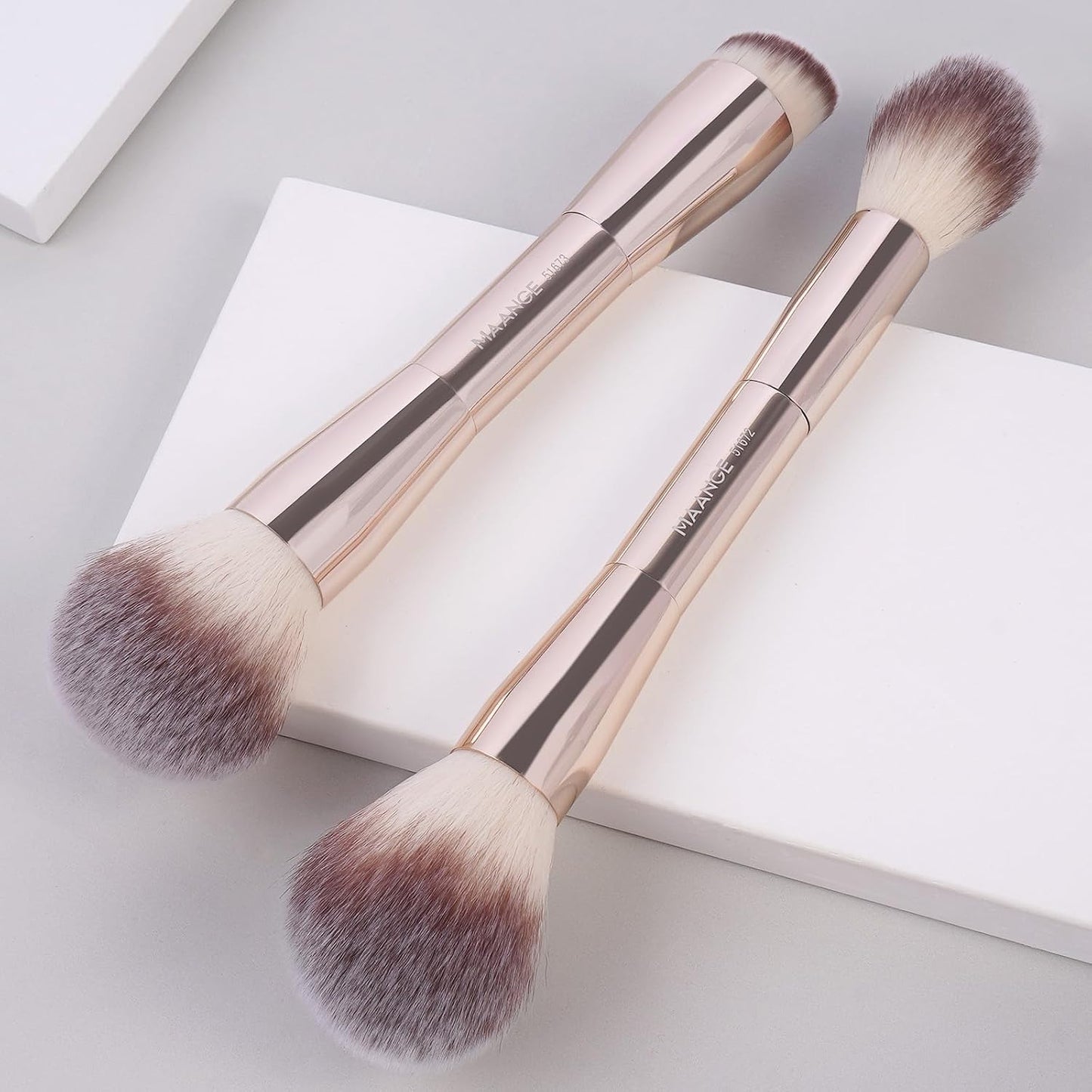 MAANGE Foundation Makeup Brushes, 2Pcs Double Ended Makeup Brush for Blending Liquid Powder Concealer Cream Blush Buffe (Gold)