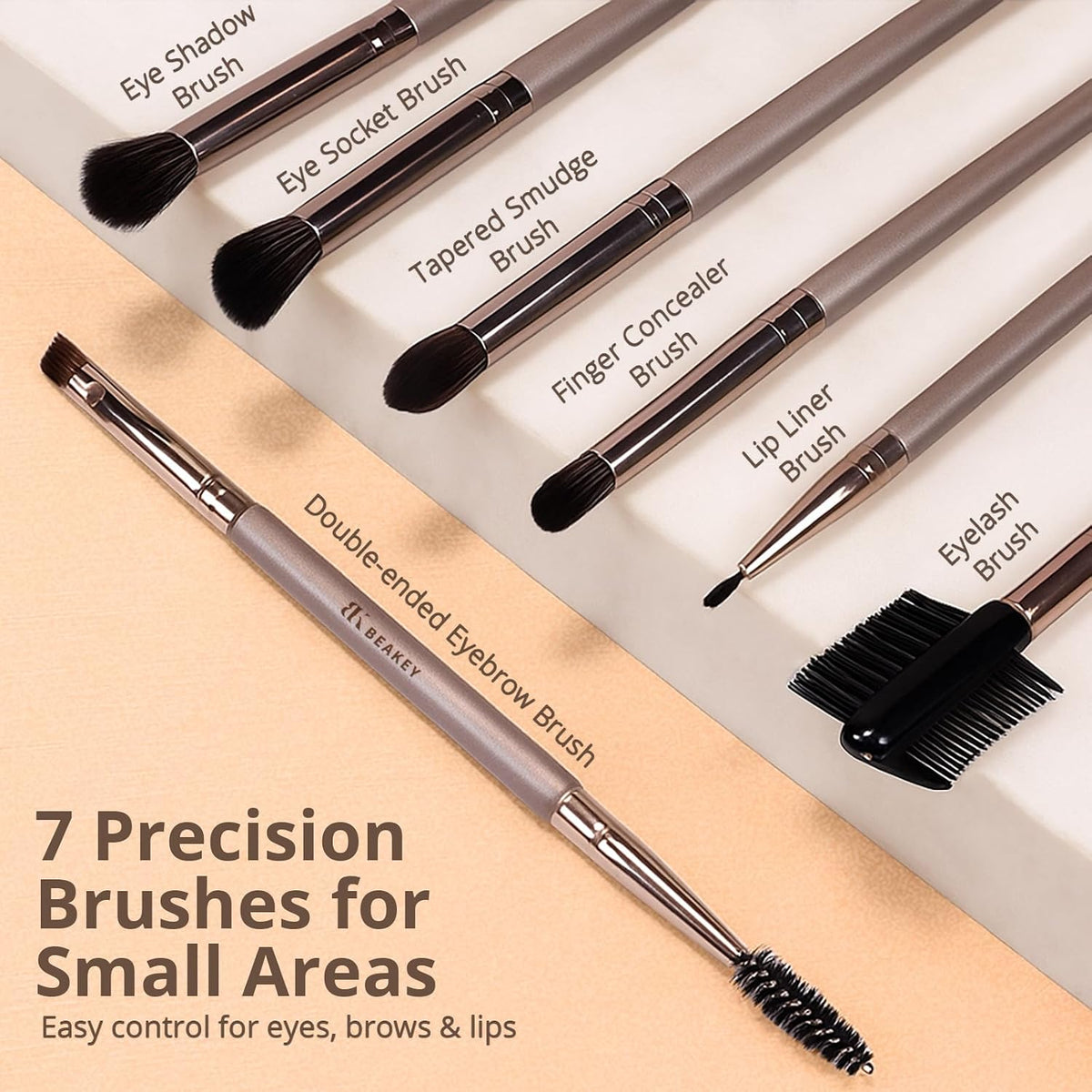BEAKEY Makeup Brushes, 12-Piece Vegan Set for Foundation and Eyeshadow | Soft high-density Taklon fibers with durable birch handles, easy to clean for daily full-face makeup routines