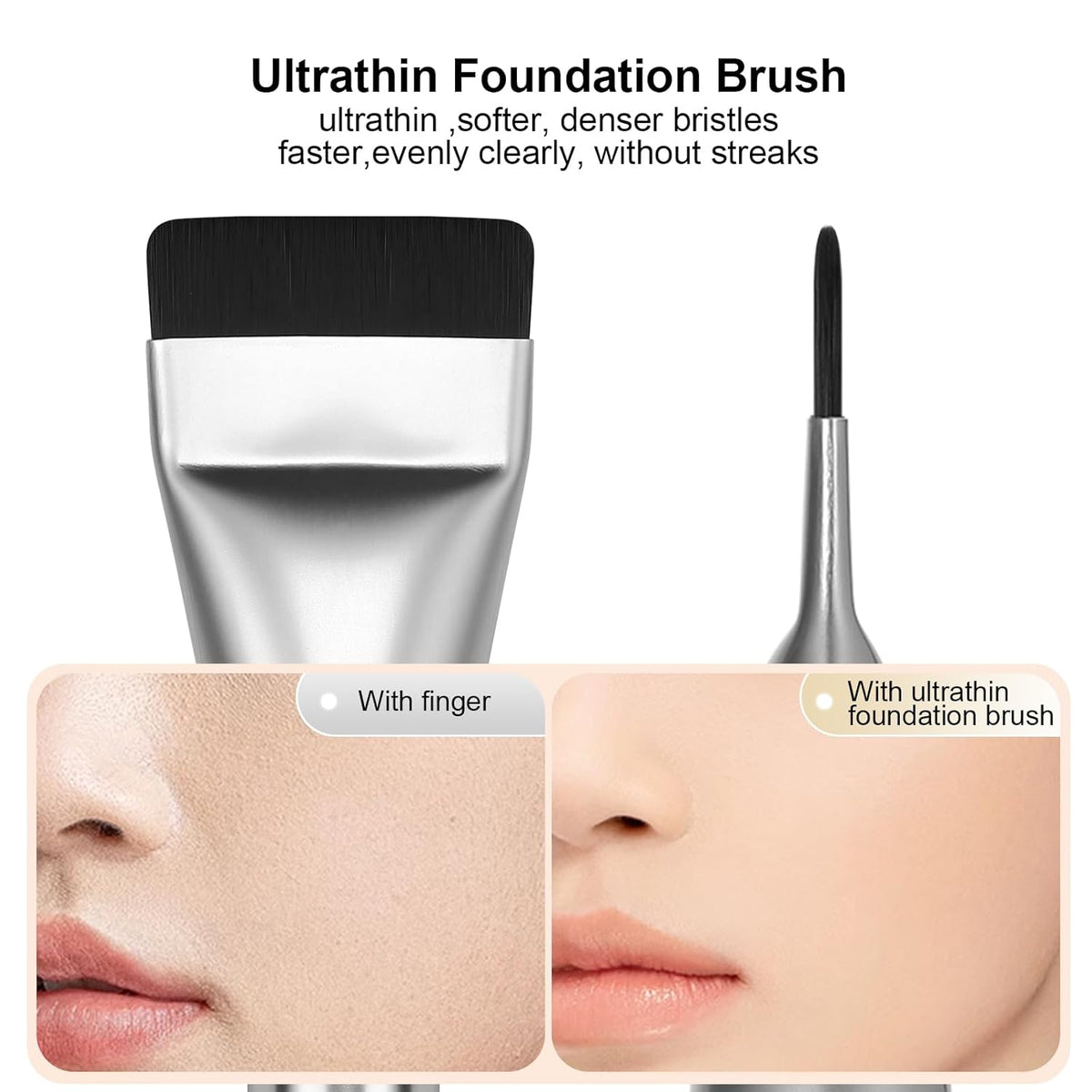 Flat Foundation Brush,Korean Makeup Brush Spatula Facial Brush | For Liquid Foundation,Premium Face Makeup Brush for Blending Cream (Silver)