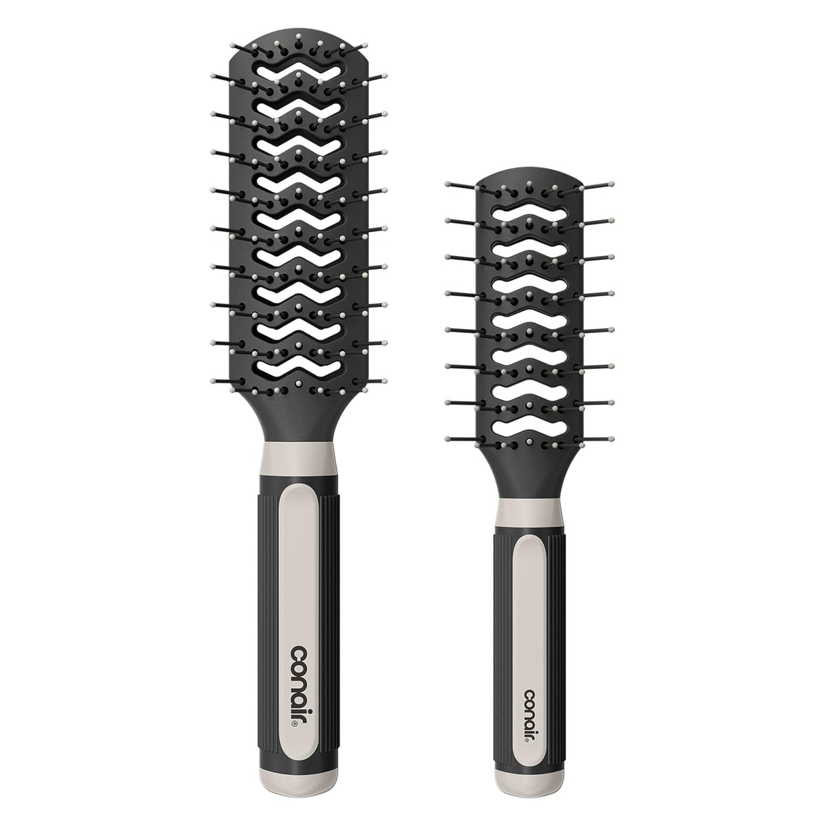 Conair Grip & Lift Vent Hairbrush, Full-Size and Mid-Size Brush Set, Nylon Bristle Hair Brushes for Blowout Styling, Value Pack, Color May Vary