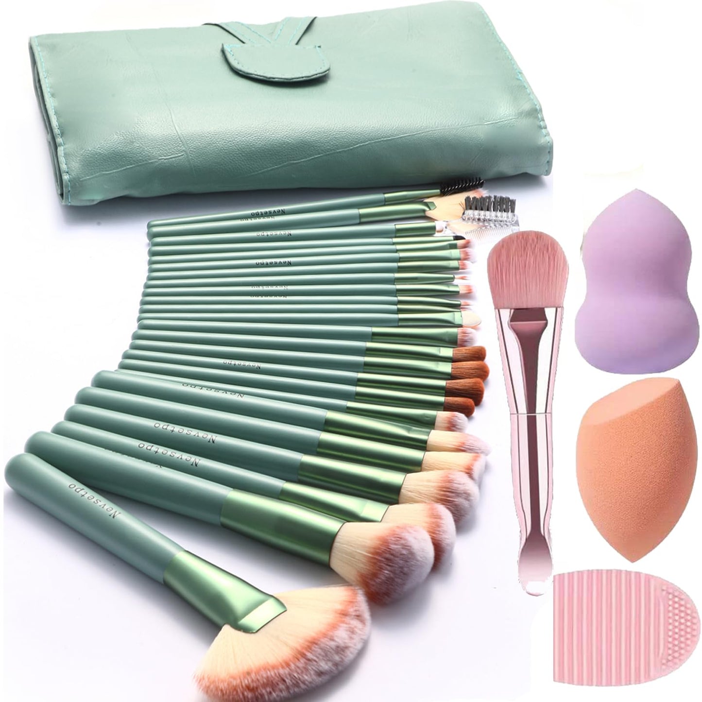 Complete Make Up Brush Sets for Women, NEVSETPO 28PCS Synthetic Makeup Kits Include 24 Makeup Brushes,2 Beauty Blenders, 1 Masks Spatula, 1 Cleaning Mat, Travel-Friendly Case