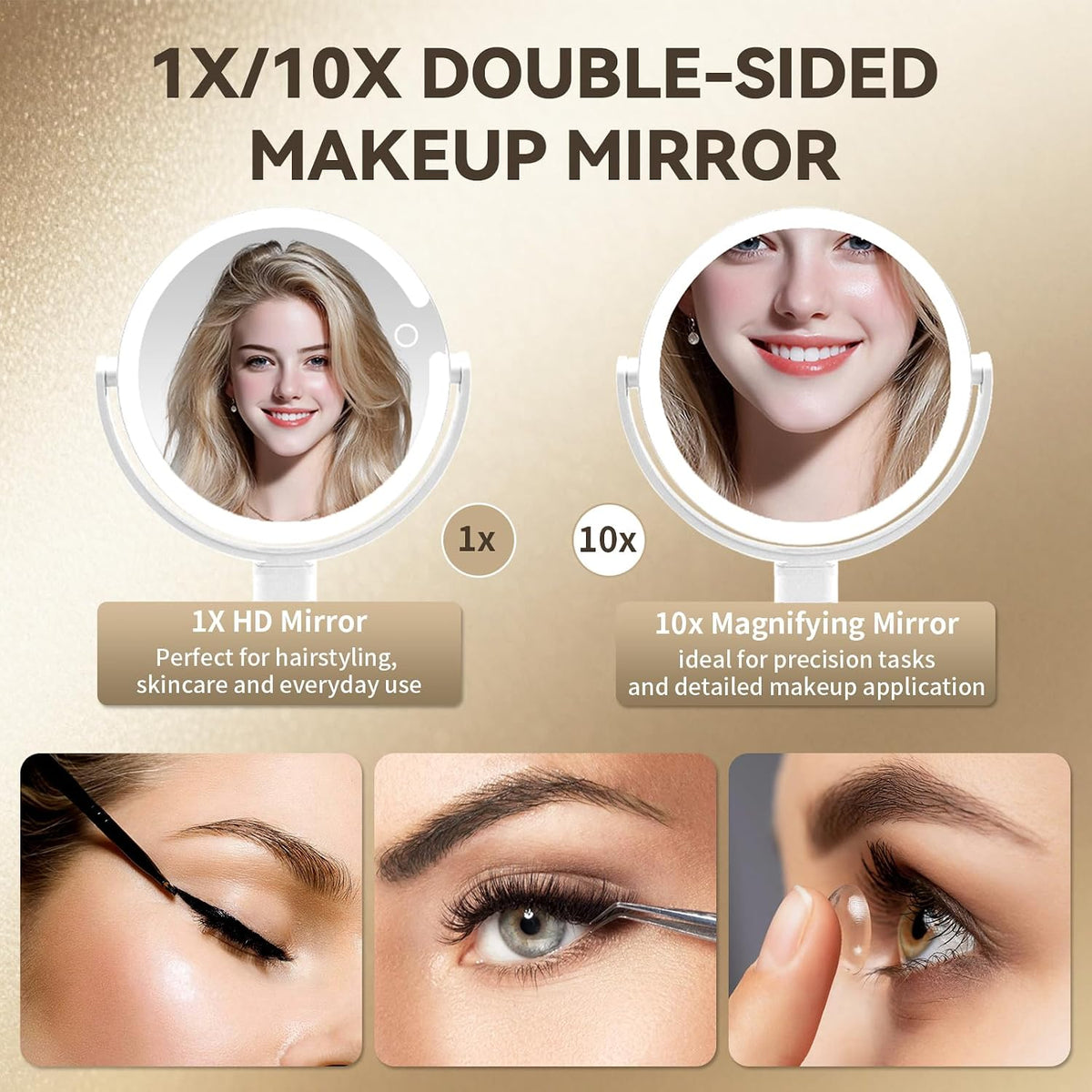 Makeup Mirror with Lights, Lighted Makeup Mirror with Magnification, 80 LED Vanity Mirror with Lights, 3 Color Modes & Stepless Dimming, Shatterp roof & Stable Base