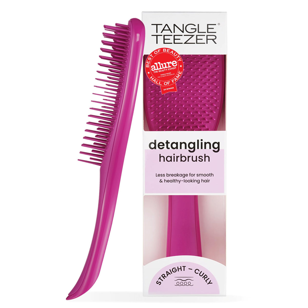 Tangle Teezer Ultimate Detangler Brush, Straight to Wavy, Millennial Pink | Patented two-tier, regular-flex teeth reduce breakage & split ends on wet or dry hair; Shower-friendly hairbrush for all ages