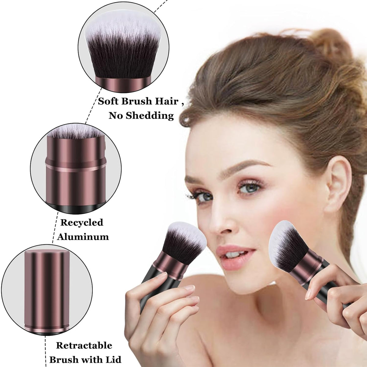 Retractable Kabuki Brushes, 2 Pack Travel Powder Face Makeup Brush Set | Professional Makeup Brushes for Foundation, Blush, Bronzer, Flawless Cosmetics, Cruelty Free with Aluminum Handle, Cover