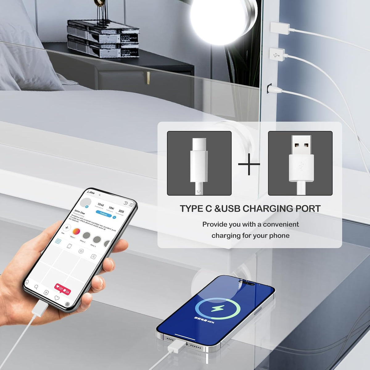 Gvnkvn Vanity Mirror with Lights, 32 x 24 Tabletop Hollyhood Makeup Mirror, Hollywood Lighted Mirror with 18 Dimmable LED Bulbs,3 Colors Modes,Touch Control,Metal Frame,