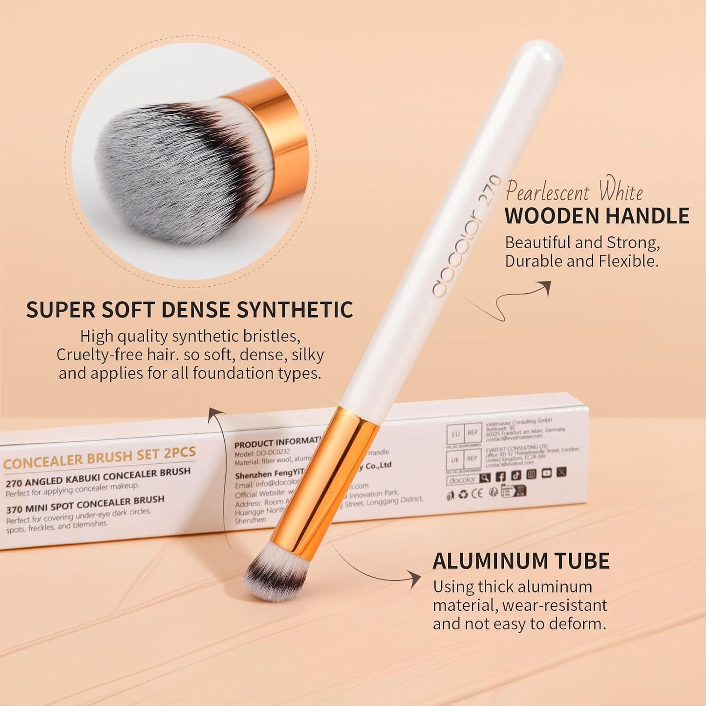 docolor Concealer Brush, 2PCS Angled Concealer Brushes Under Eye Mini Angled Flat Top Nose Contour Brush for Concealing Blending Setting