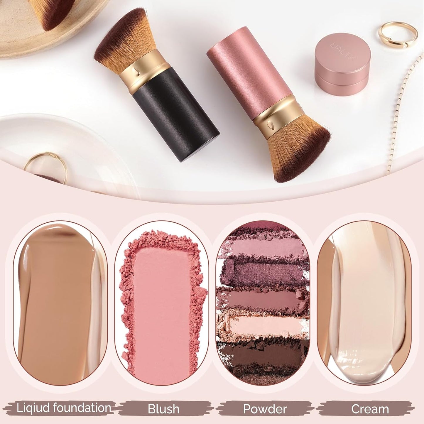 Angled Kabuki Brush with Retractable Desige For Professional makeup | Flawless Application of Foundation,Powder,Blush,Bronzer With Aluminium Body, Non-Toxic Bristles,Cream&liquid cosmetics(Pink)