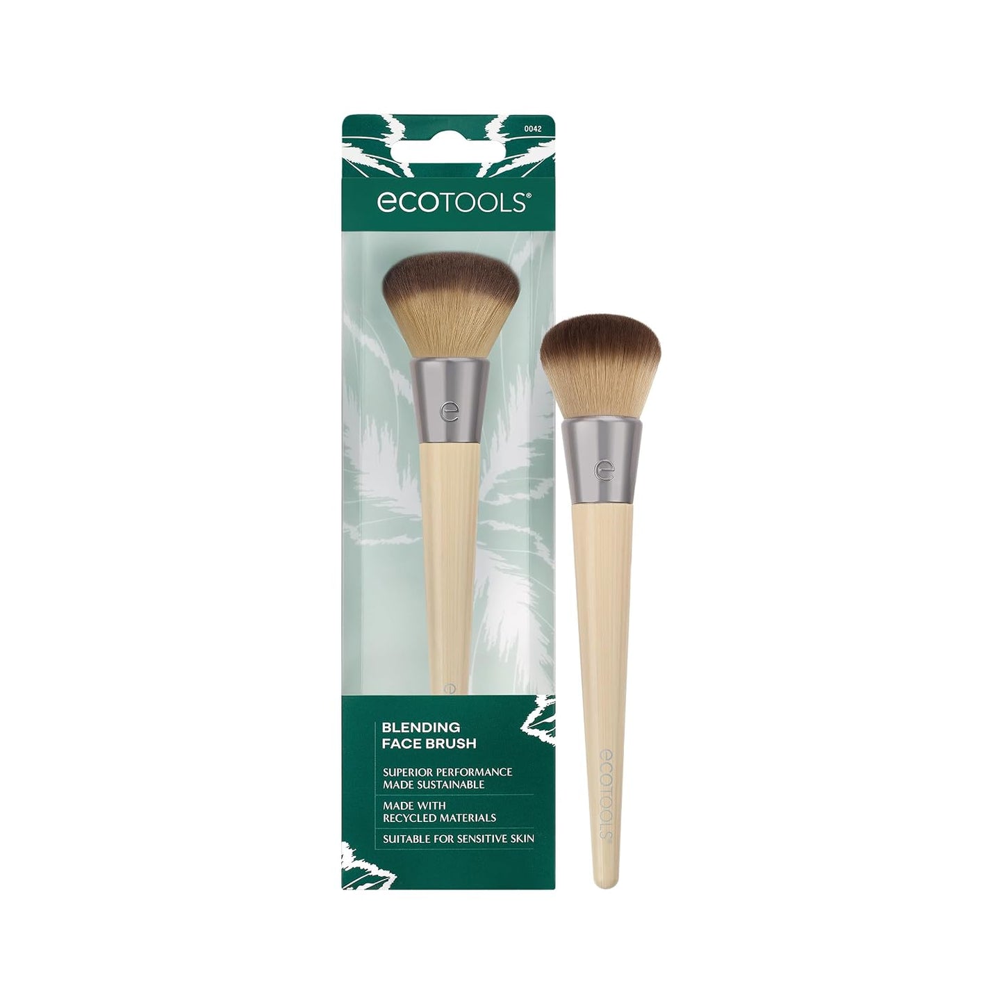 EcoTools Blending Face Makeup Brush for Foundation & Blush, 1 Count | Seamless base with a foundation brush for liquid makeup, dense synthetic bristles, face brush and vegan