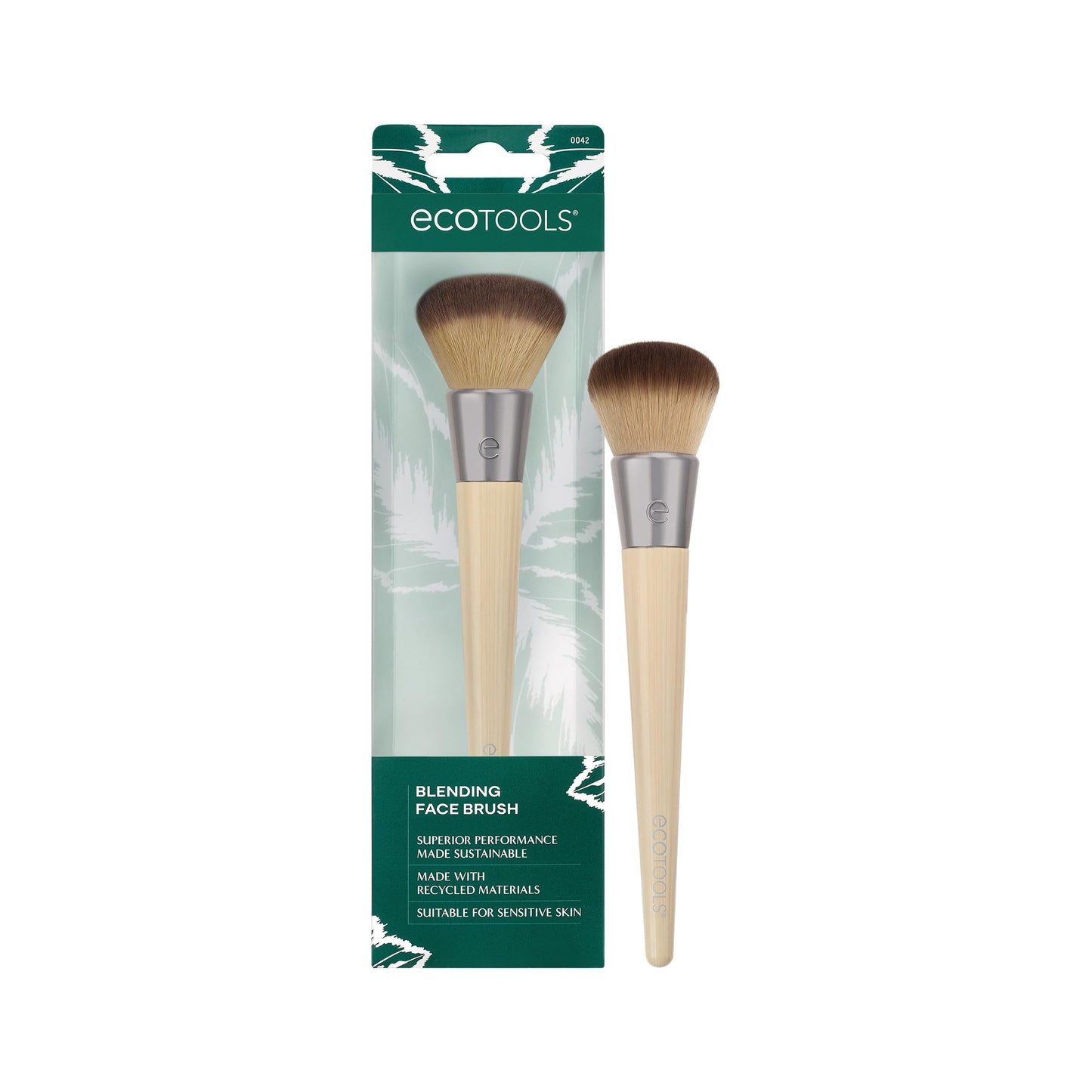 EcoTools Blending Face Makeup Brush for Foundation & Blush, 1 Count | Seamless base with a foundation brush for liquid makeup, dense synthetic bristles, face brush and vegan