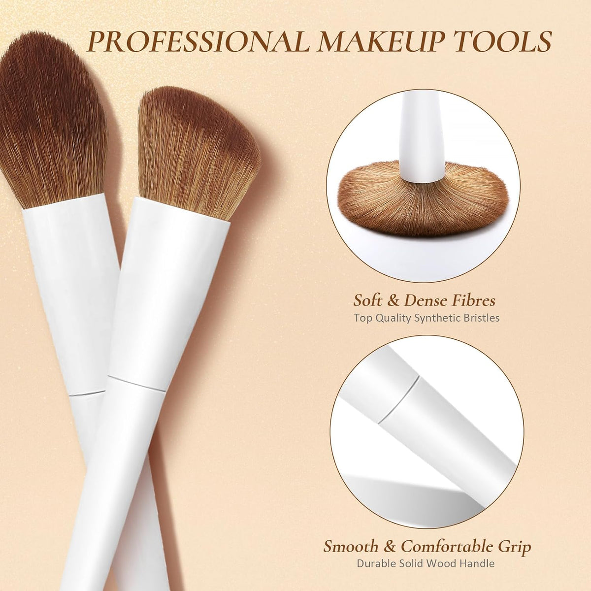LUXBRU Makeup Brushes With Case 20PCs Professional Makeup Brush Set, Foundation Powder Eyeshadow Brush Set Eyebrow Concealer Contour Travel Brushes Kit with Holder & 2 Powder Puff-White
