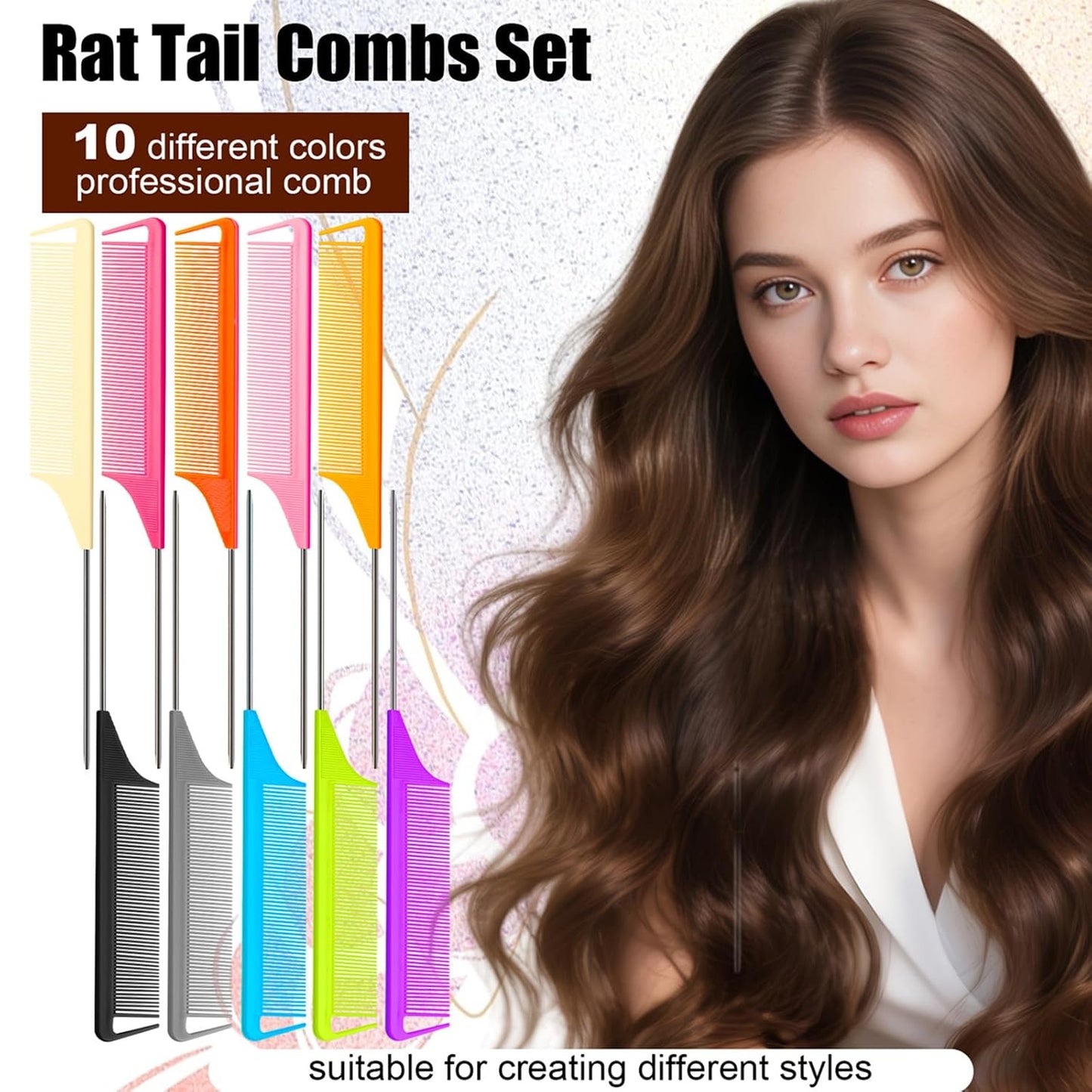 10pcs Rat Tail Combs Set,Salon Hair Stylists Metal Fine Tooth Combs | Parting Combs for Hair Teasing and Braiding,Women GirlStyling Combs for