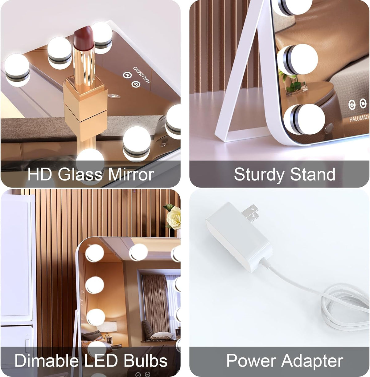 halumao 14.6" Vanity/Makeup Mirror with Lights, Hollywood Mirror with 11 Dimmable LED Bulbs,3 Color Modes,Touch Control