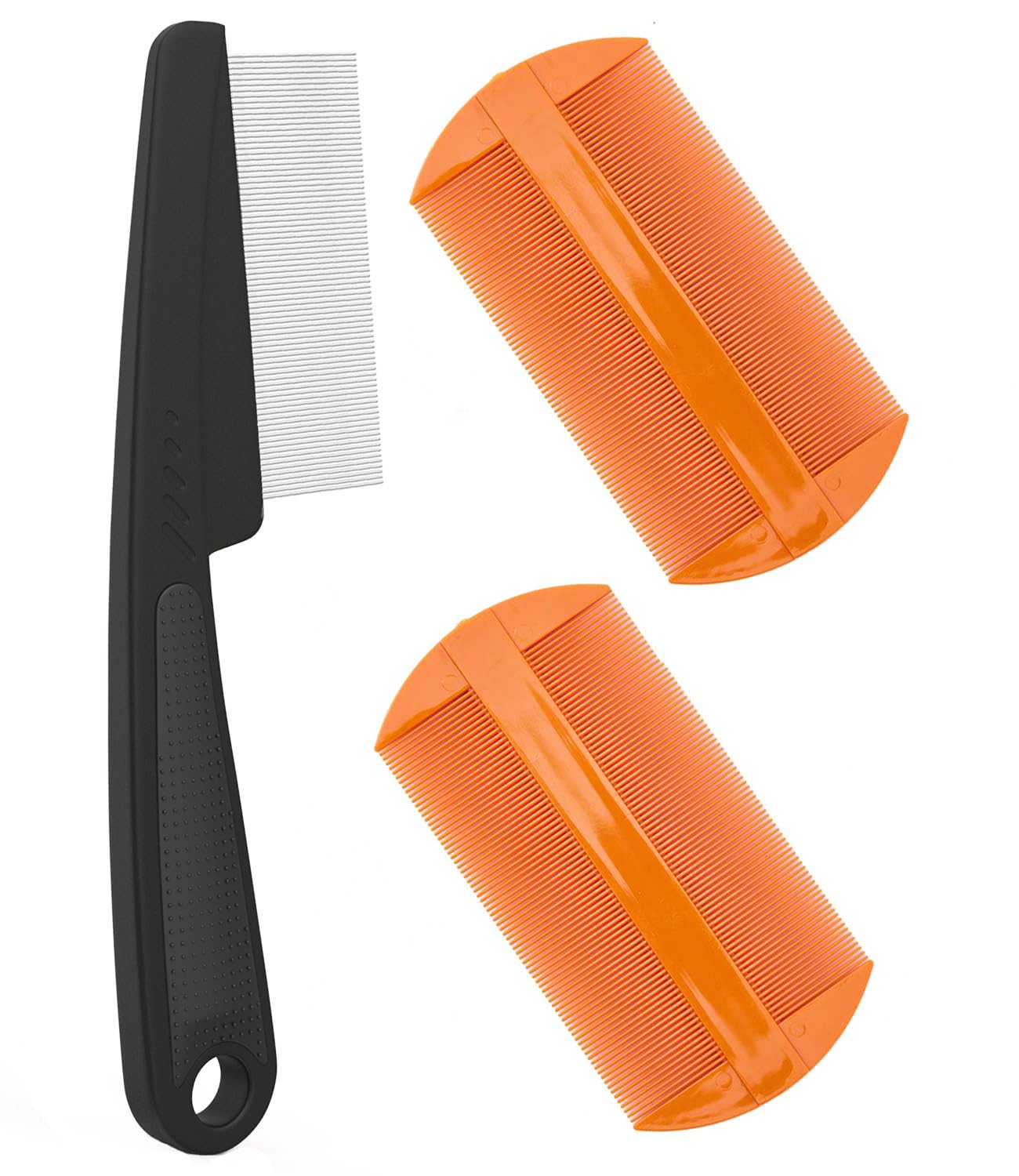 Dandruff Comb Removal 2PC Hollow Fine Tooth Scalp Detox Hair Care Tool | Build Up Flake Lice Comb, 0.5 & 2mm Stainless Steel Teeth, Self Cleaning, Button Release, Scalp Massage Handle, Women Men Kid