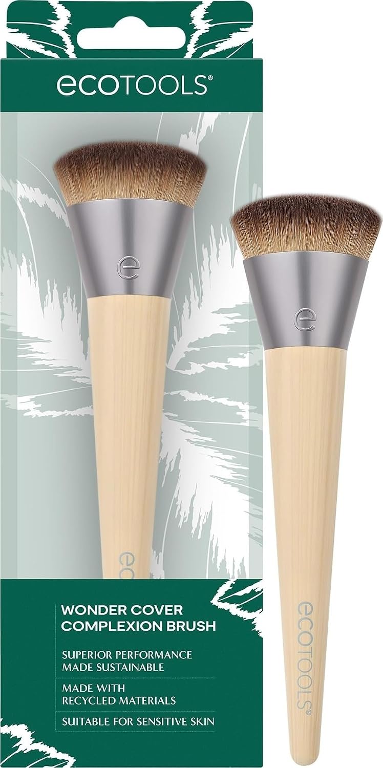 EcoTools Wonder Cover Complexion Brush, Flawless Foundation Application | Foundation makeup brush for application and blending, full coverage base brush, synthetic bristles, cruelty-free