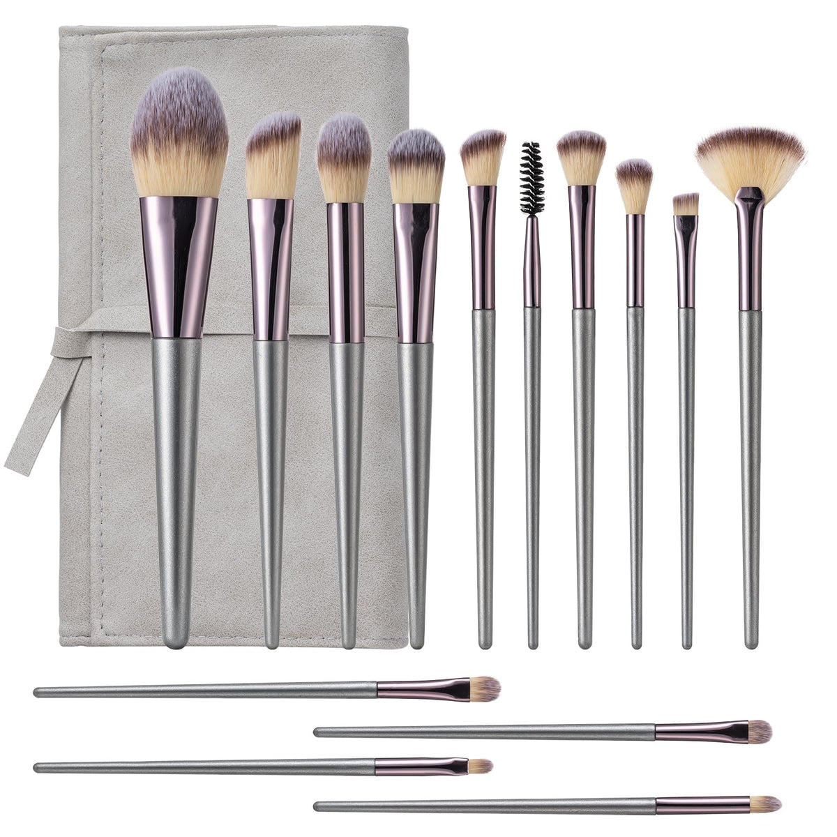 Amrules 14 Pcs Professional Makeup Brush Set, with PU Bag, Grayish | Makeup brushes, including eye and face foundation brush sets, eyeshadow brushes and other makeup brushes, ideal for beginners
