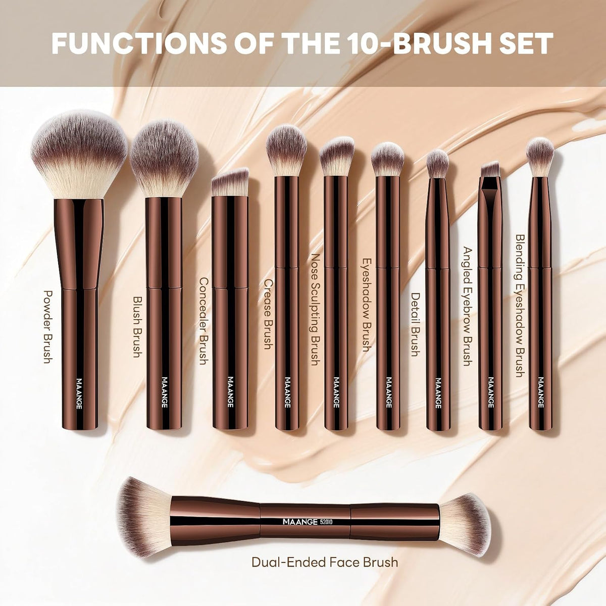 10 Pcs MAANGE Travel Makeup Brush Set with Magnetic case, Premium Synthetic Short Handle Brushes for Foundation, Powder, Concealer, Eye Shadows, Makeup Brush Tools Set(CoffeeBrown)