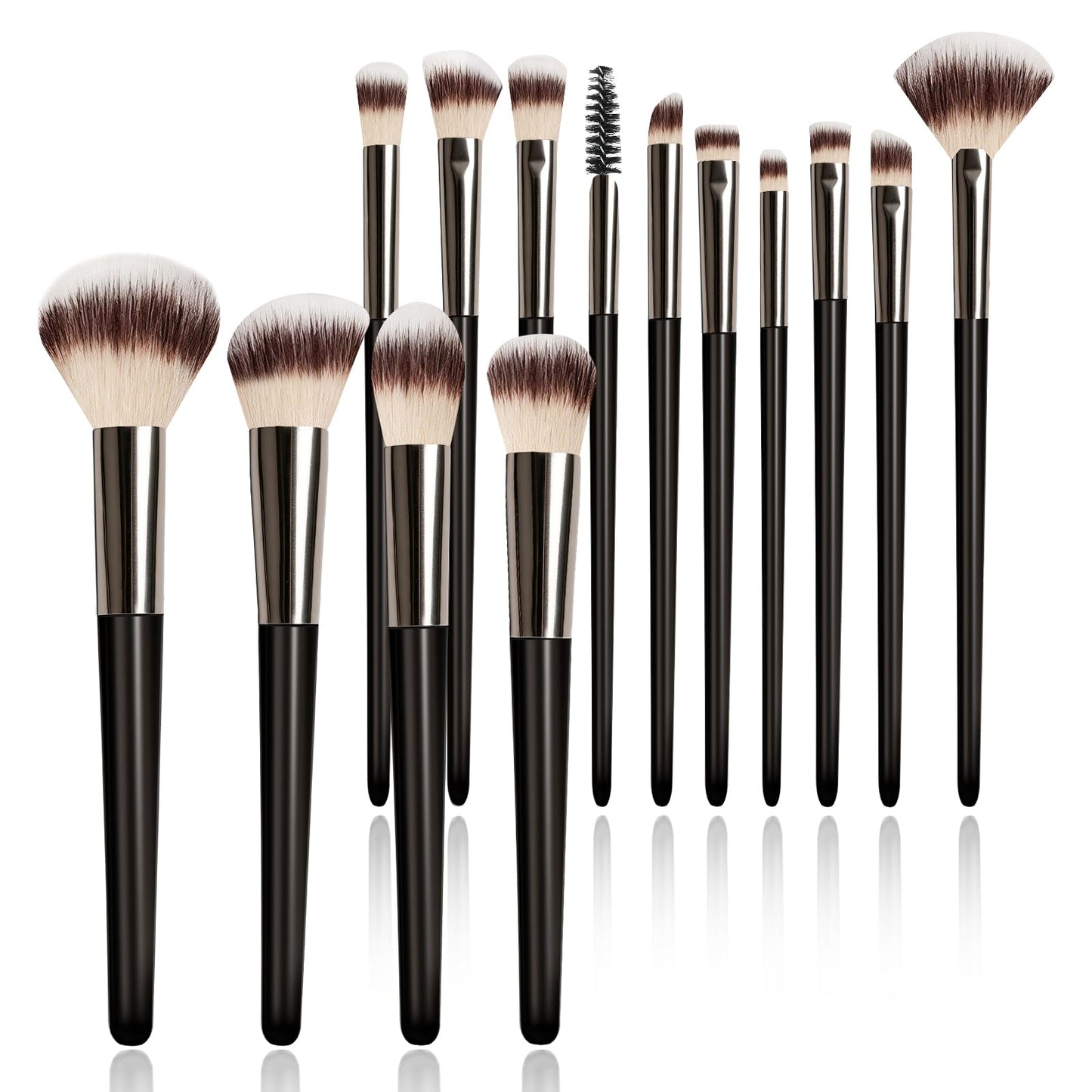 Makeup Brushes, 14 Pcs Travel makeup Brush Set, Black | Fibrous bristles, high density, fluffy, one-handle design，for Foundation, Concealer, Blush and Eyeshadow Brush