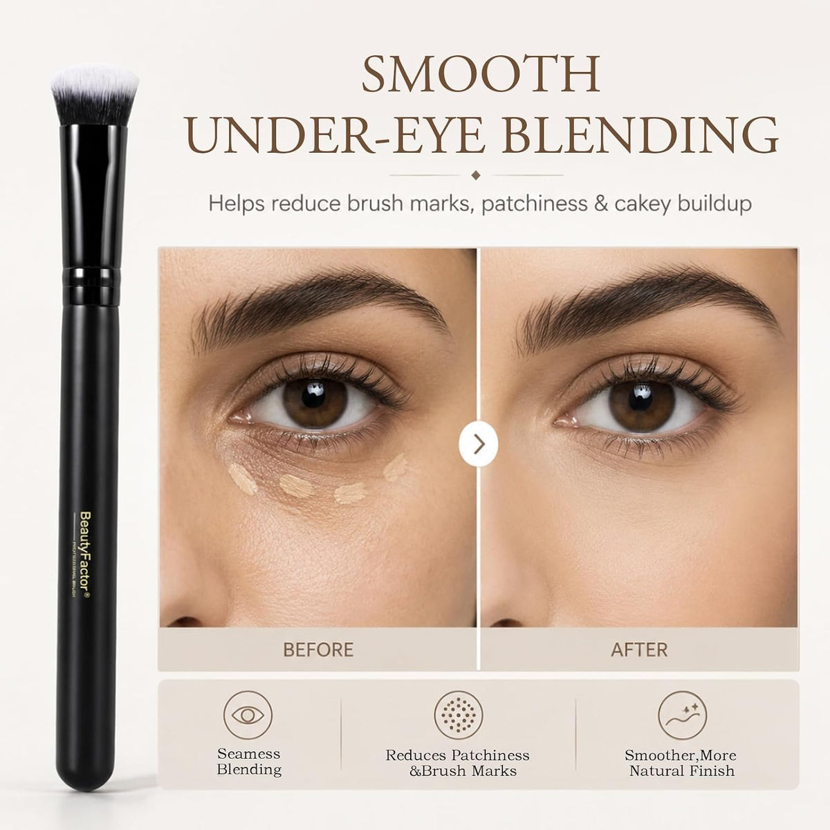 Concealer Brush, Under Eye Blending Brush | For Liquid and Cream Concealer, Small Makeup Brush for Dark Spots, Blemishes,Dense Soft Synthetic Bristles (Black)