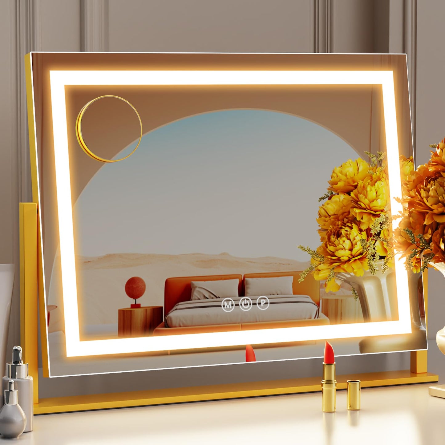 Gvnkvn Lighted Makeup Mirror, 17.3"x13" Hollywood Vanity Mirror with Led Lights, Three Color Lighting Modes, and 10X Magnification Mirror, Smart Touch Control, 360°Rotation (White, Gift Box)